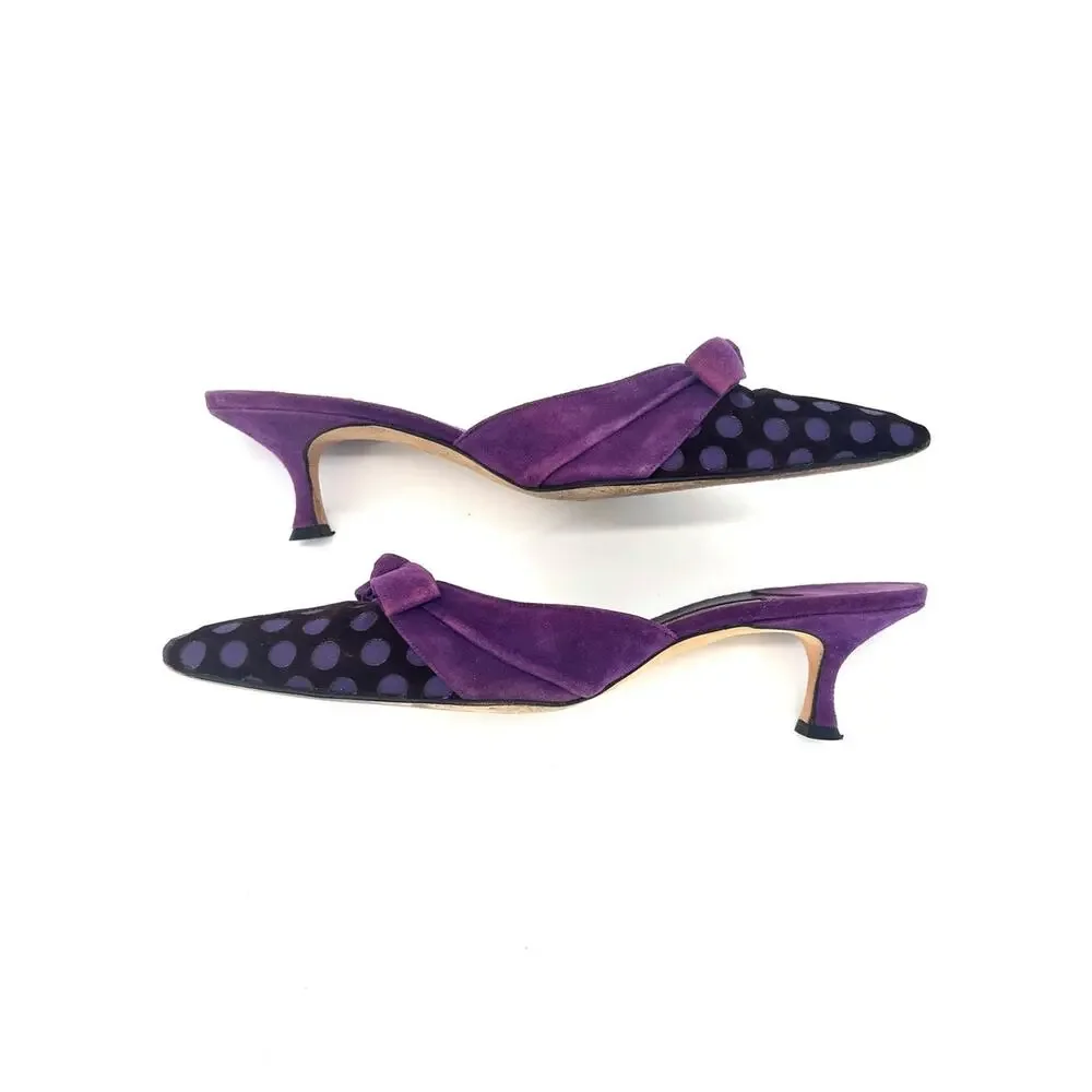 Manolo Blahnik Vintage Polka Dot Bow Pointed Toe Kitten Heel Mules 38.5 - Picture 4 of 9